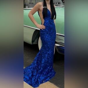 Stunning Royal Blue Floral Lace Prom Dress Sz 4